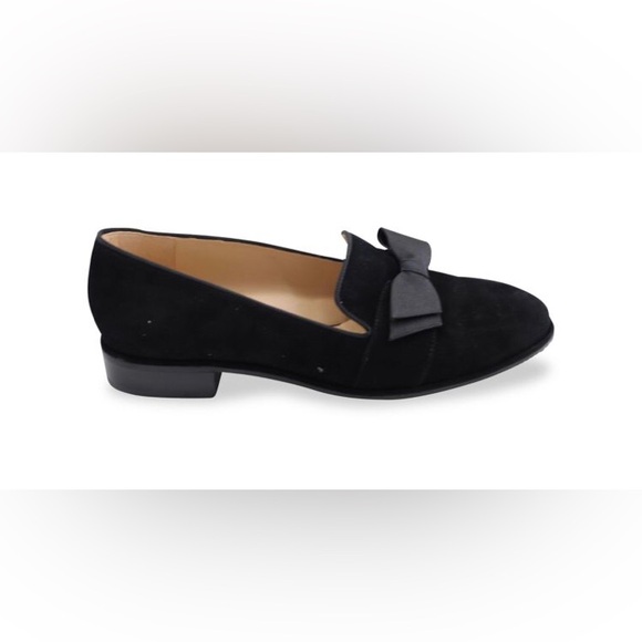Stuart Weitzman Keegan Bow Flat Loafers In Black Suede. 10 1/2 - Picture 1 of 7